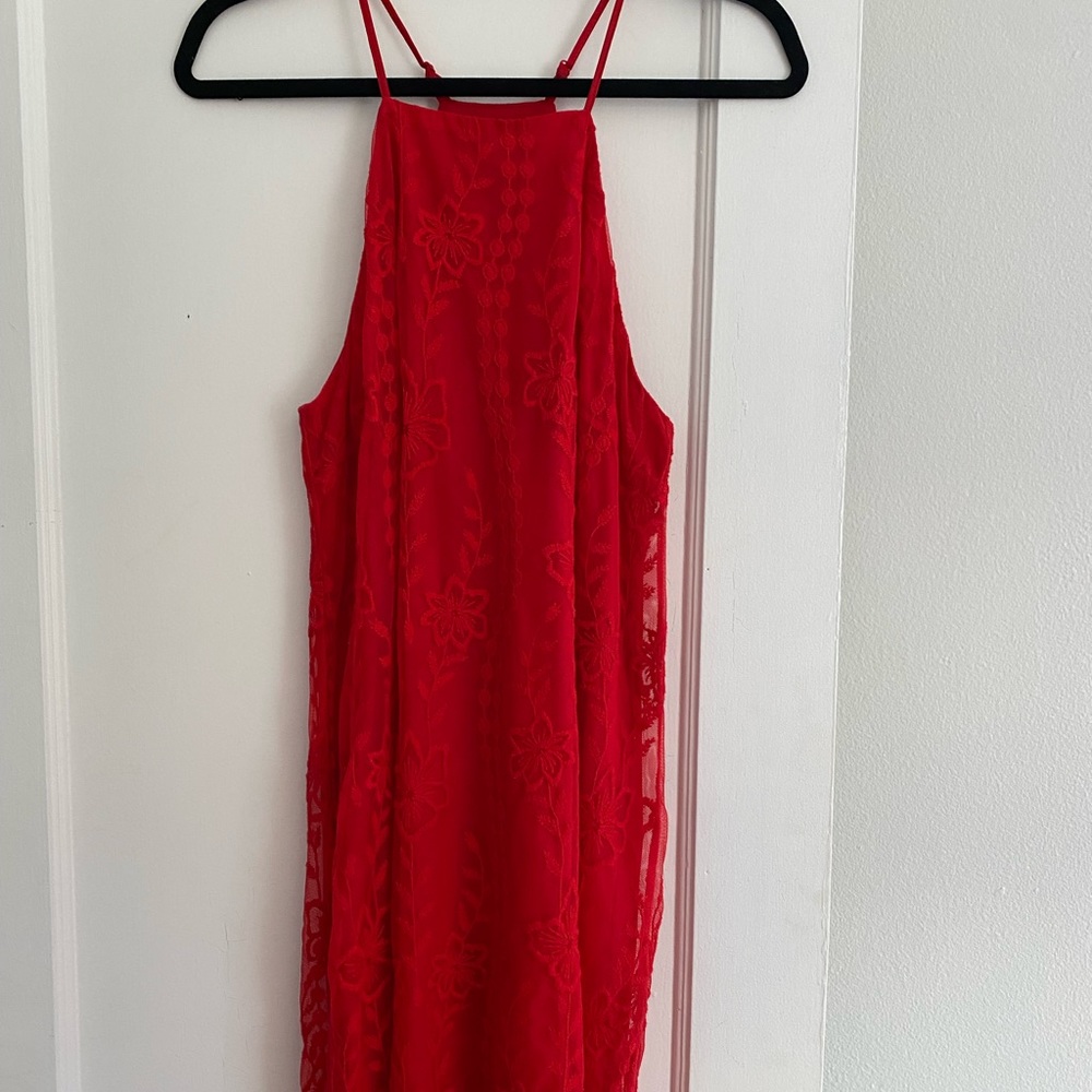 Women’s red dress, floral pattern